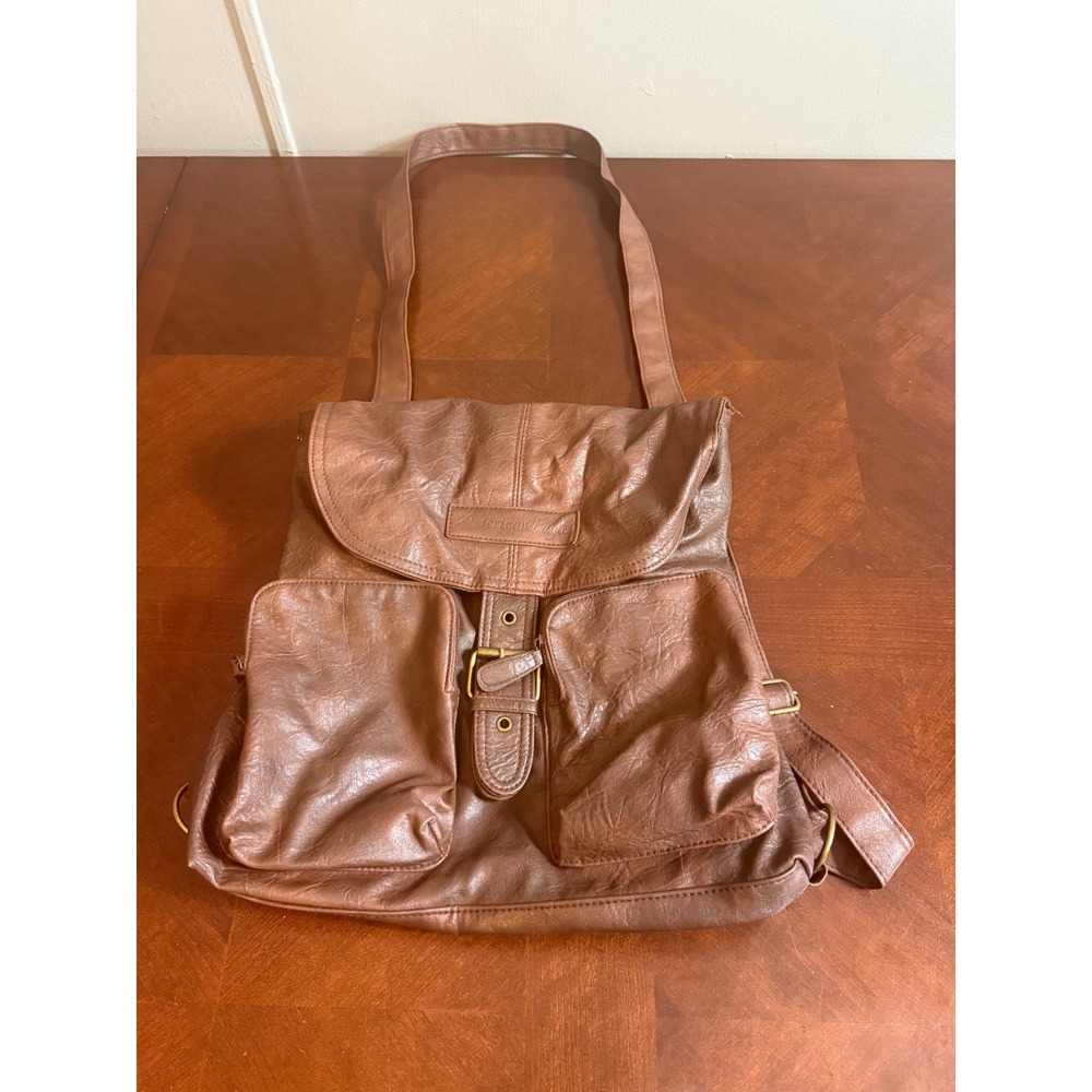 American Eagle Brown Faux Leather Backpack Purse with Front Pockets